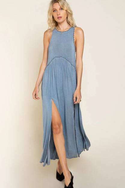 Racerback slit knit maxi dress