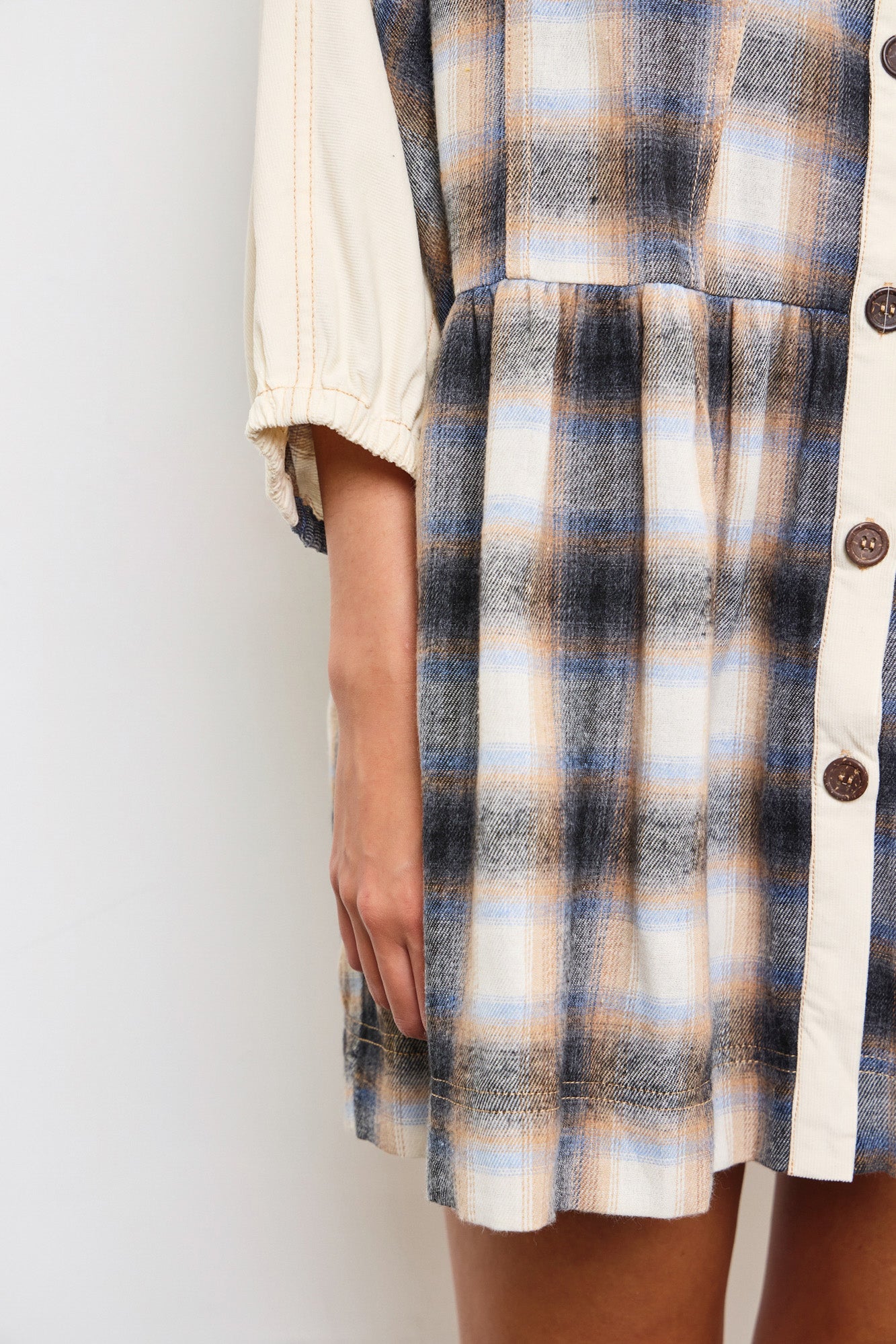 Button Detail Plaid Dress