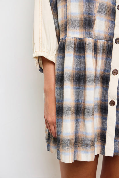 Button Detail Plaid Dress