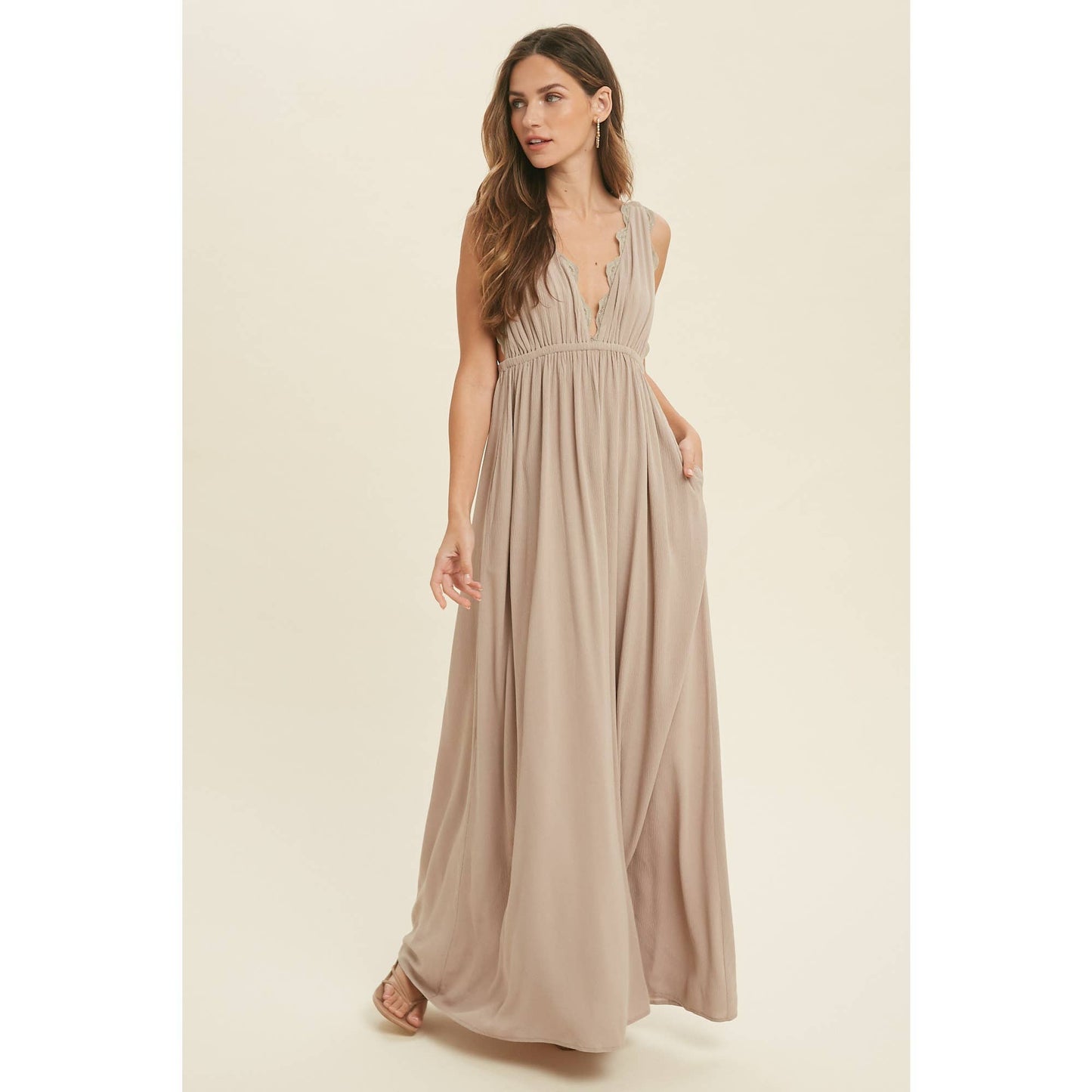 stone scallop maxi dress