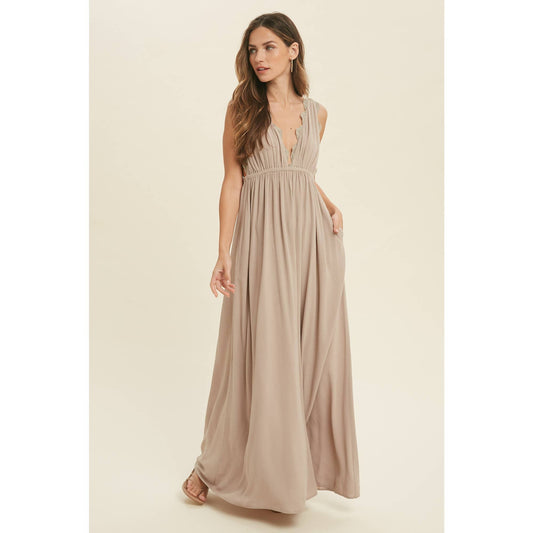 stone scallop maxi dress