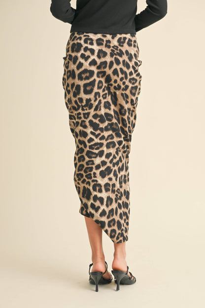 Leopard Print Ruching Detail Skirt