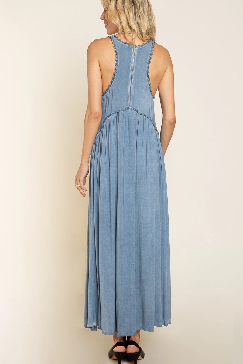 Racerback slit knit maxi dress