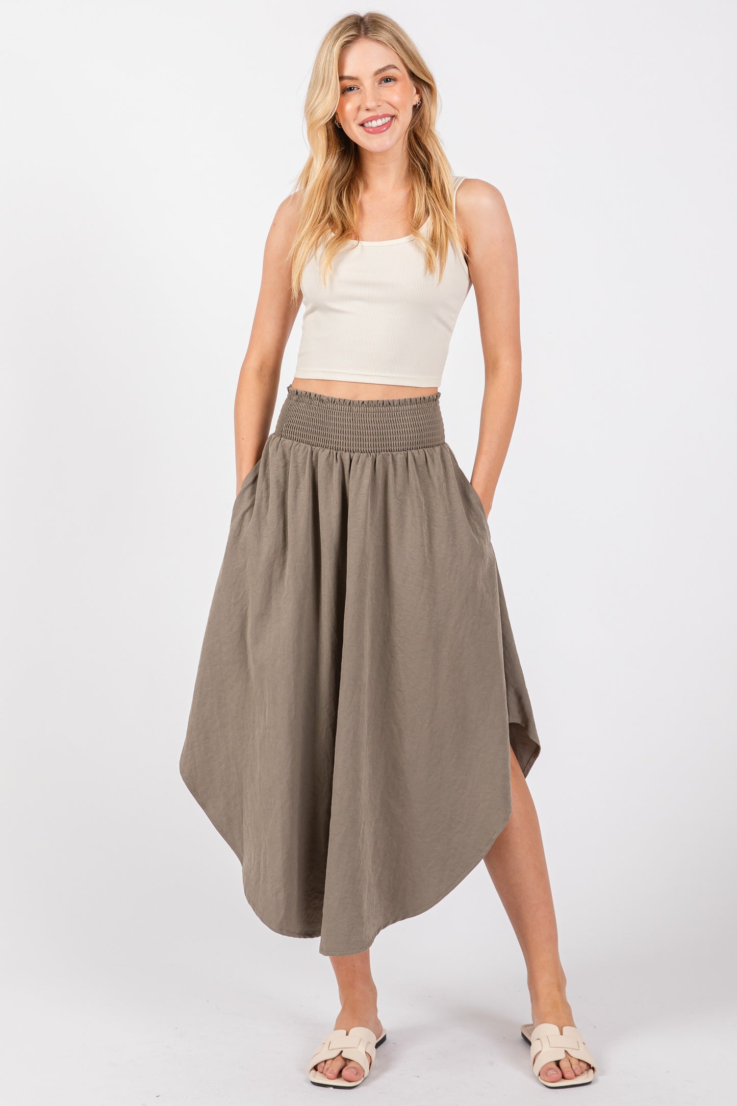 Solid Smocked Waistband Skirt