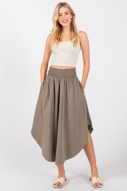 Solid Smocked Waistband Skirt