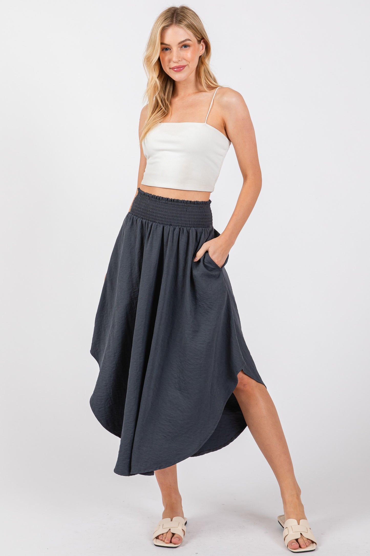 Solid Smocked Waistband Skirt