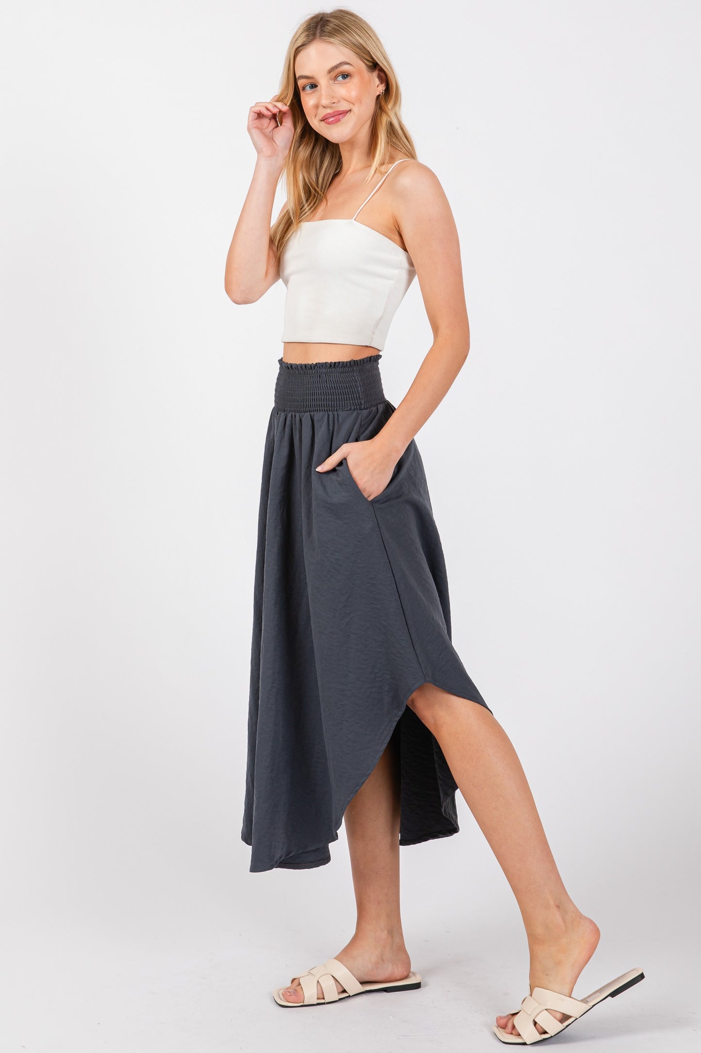 Solid Smocked Waistband Skirt