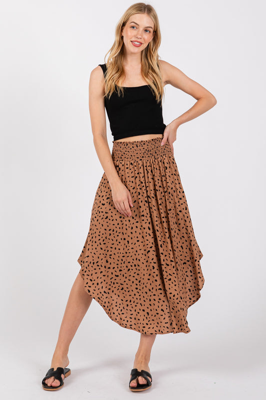 Smocked Waistband Midi Skirt