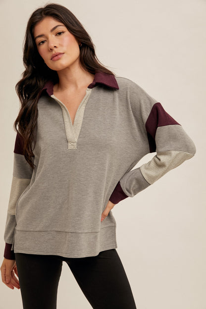 Brushed Jersey Stripe Color Block Pullover