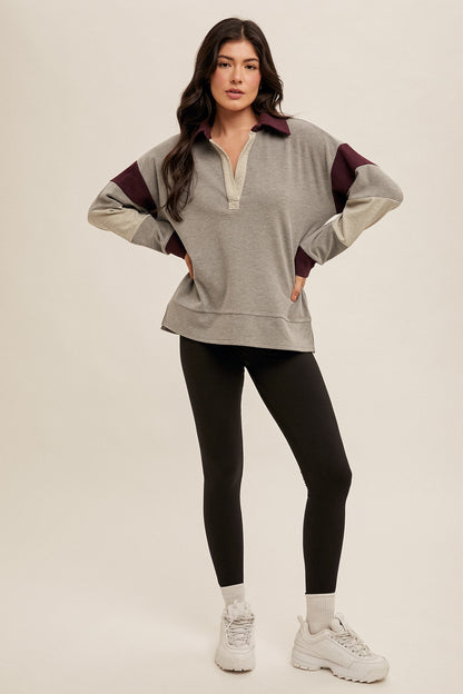 Brushed Jersey Stripe Color Block Pullover