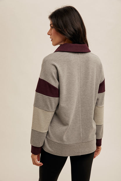 Brushed Jersey Stripe Color Block Pullover