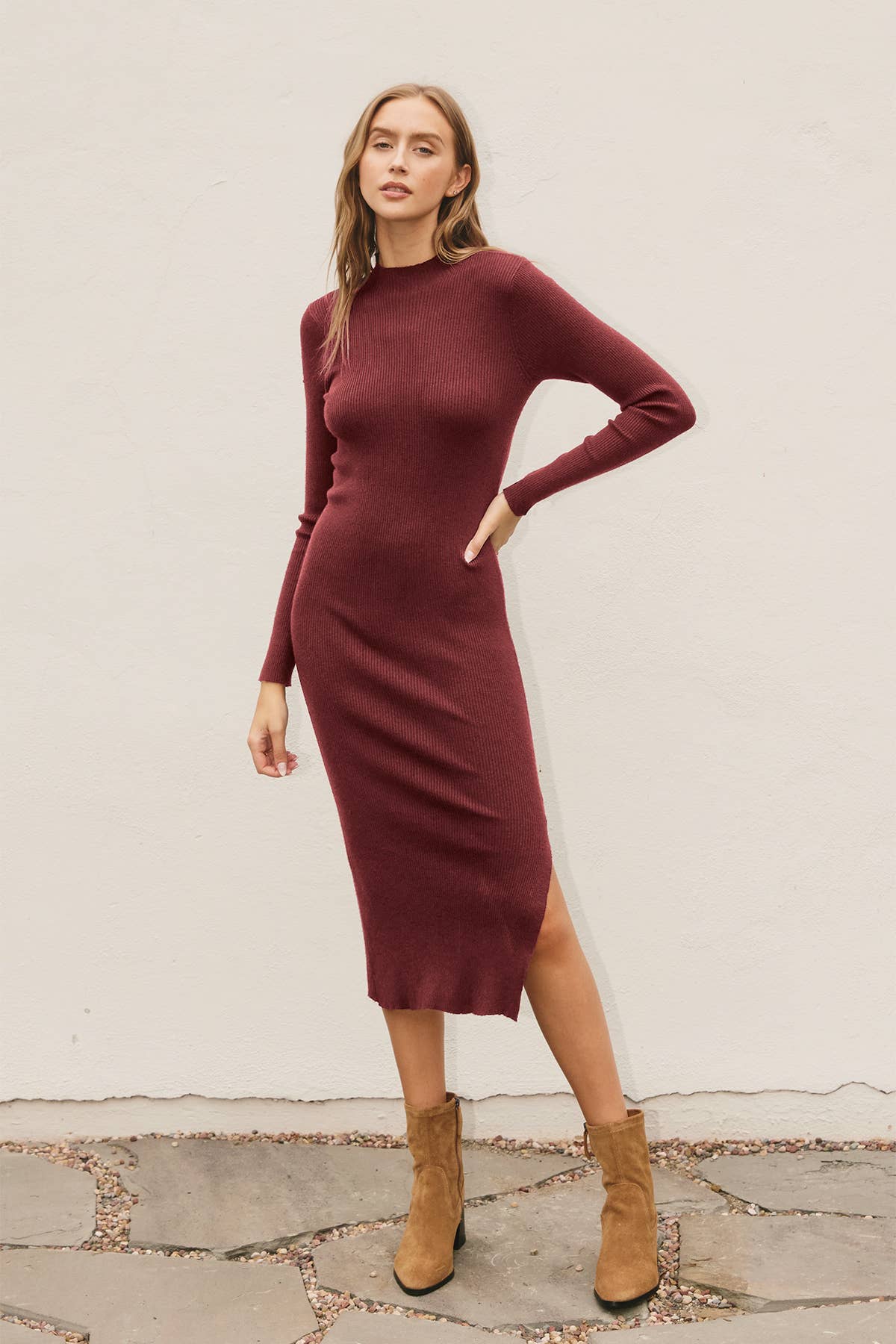 Ribbed Knit Mock Neck Dress