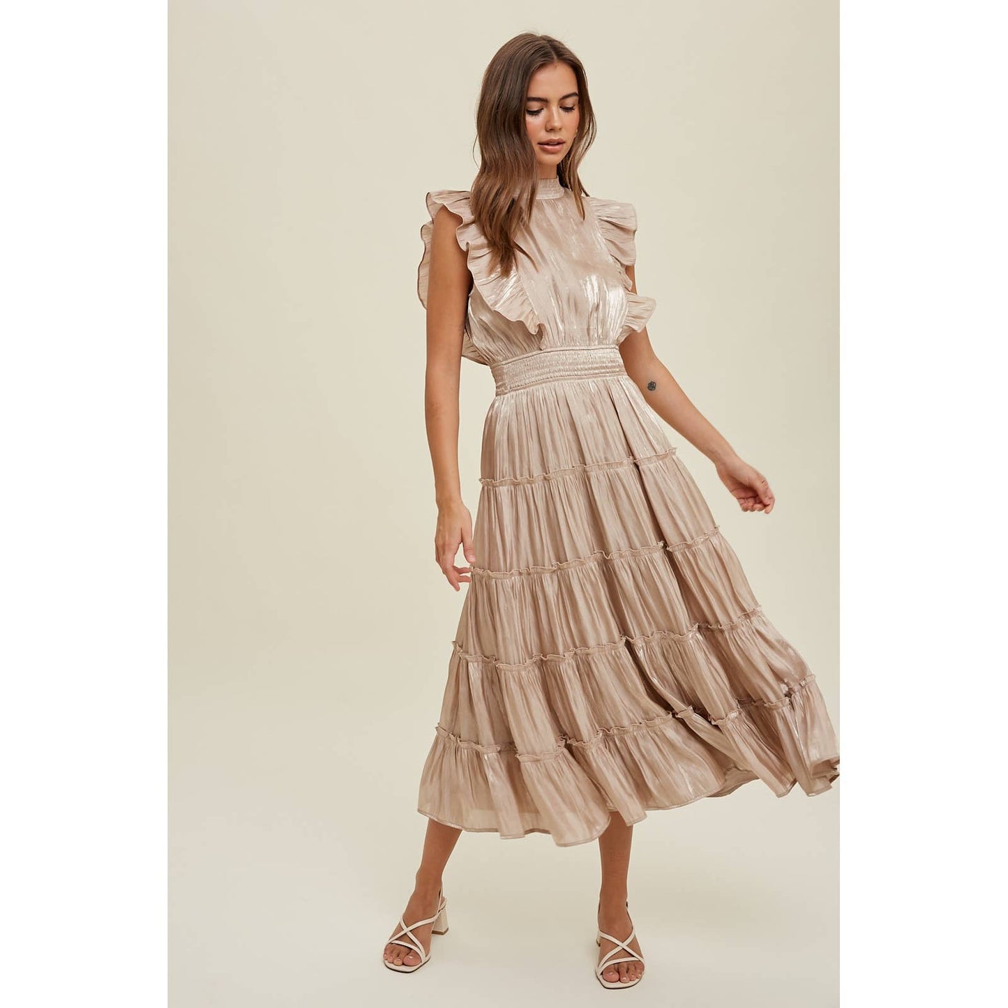 Ruffle Detailed Tiered Midi Dress