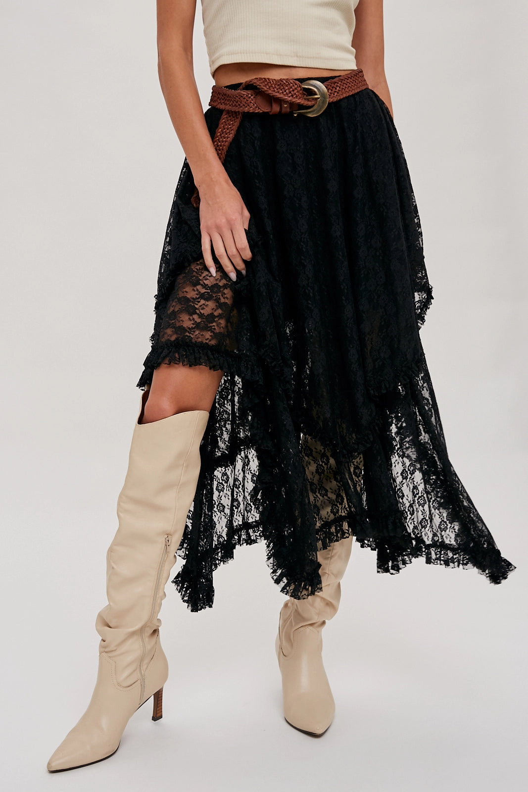 Lace Tier Midi Skirt