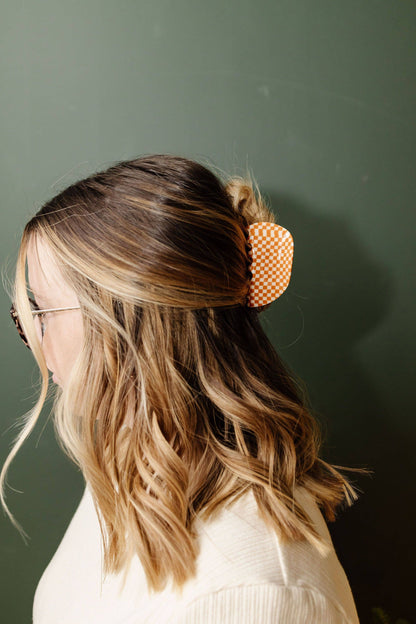 Orange Checkered Claw Clip