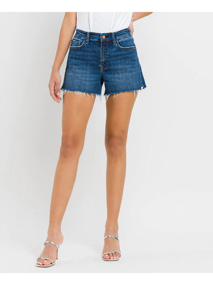 High Rise Slit Raw Hem A-Line Shorts