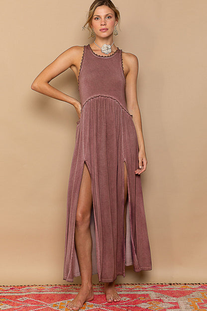 Racerback slit knit maxi dress