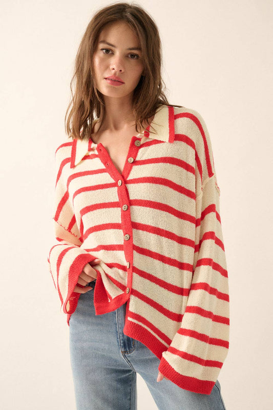 Poppi Striped Knit Collared Cardigan