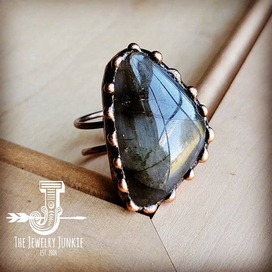 Genuine Labradorite Ring  in Antique Copper