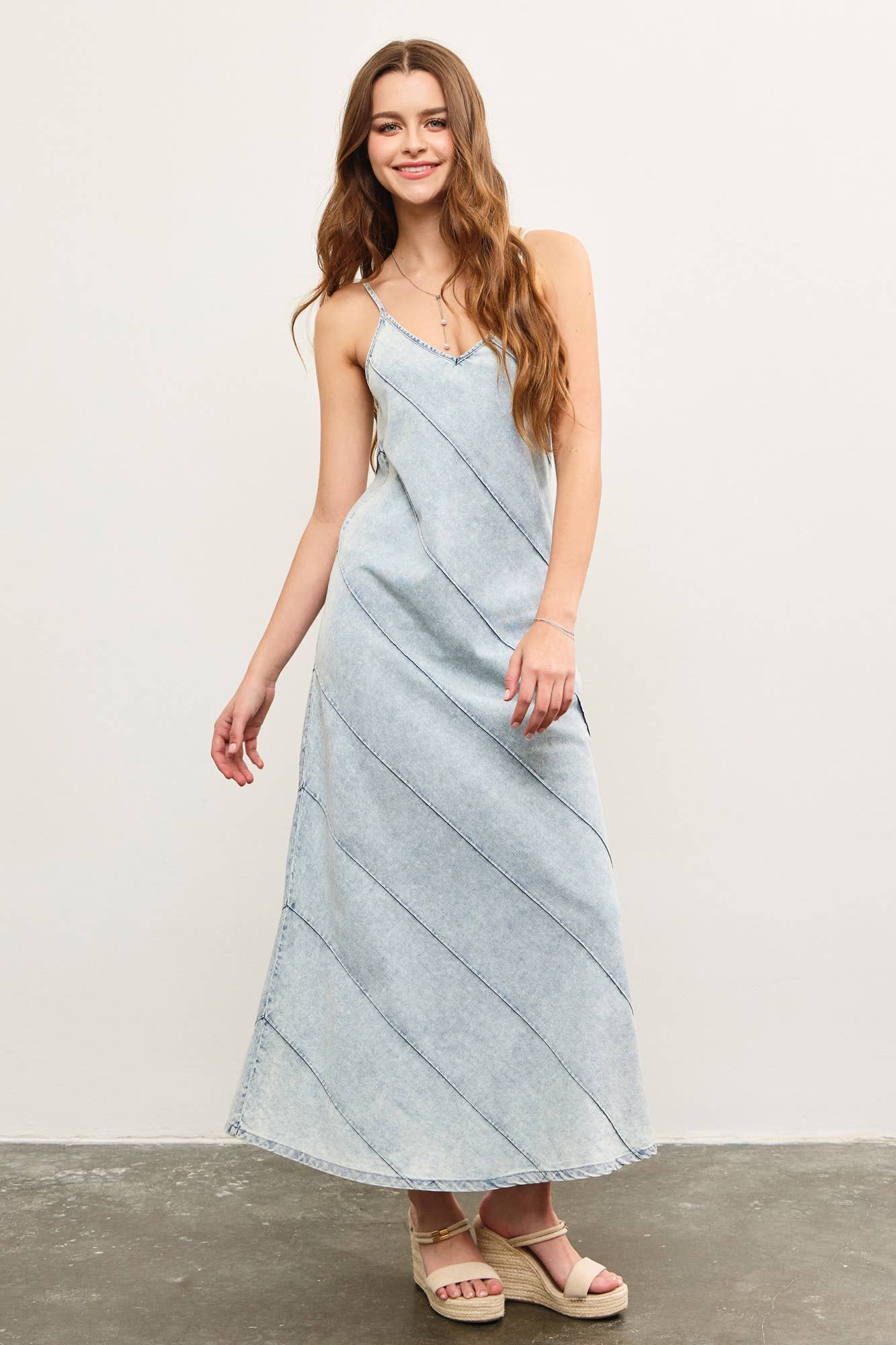 Caila V-neck Denim Maxi Dress