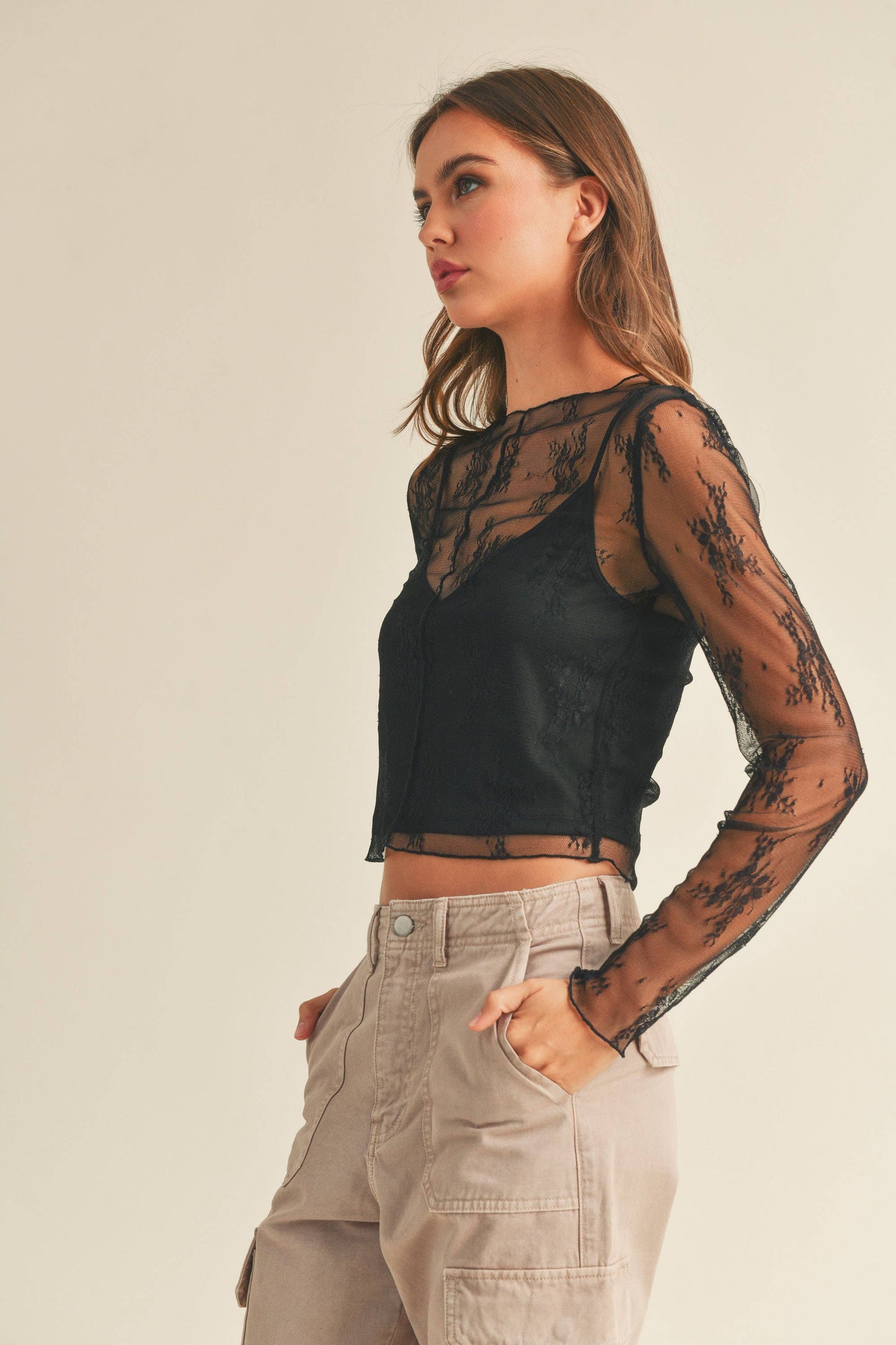 Long Sleeve Lace Lined Top