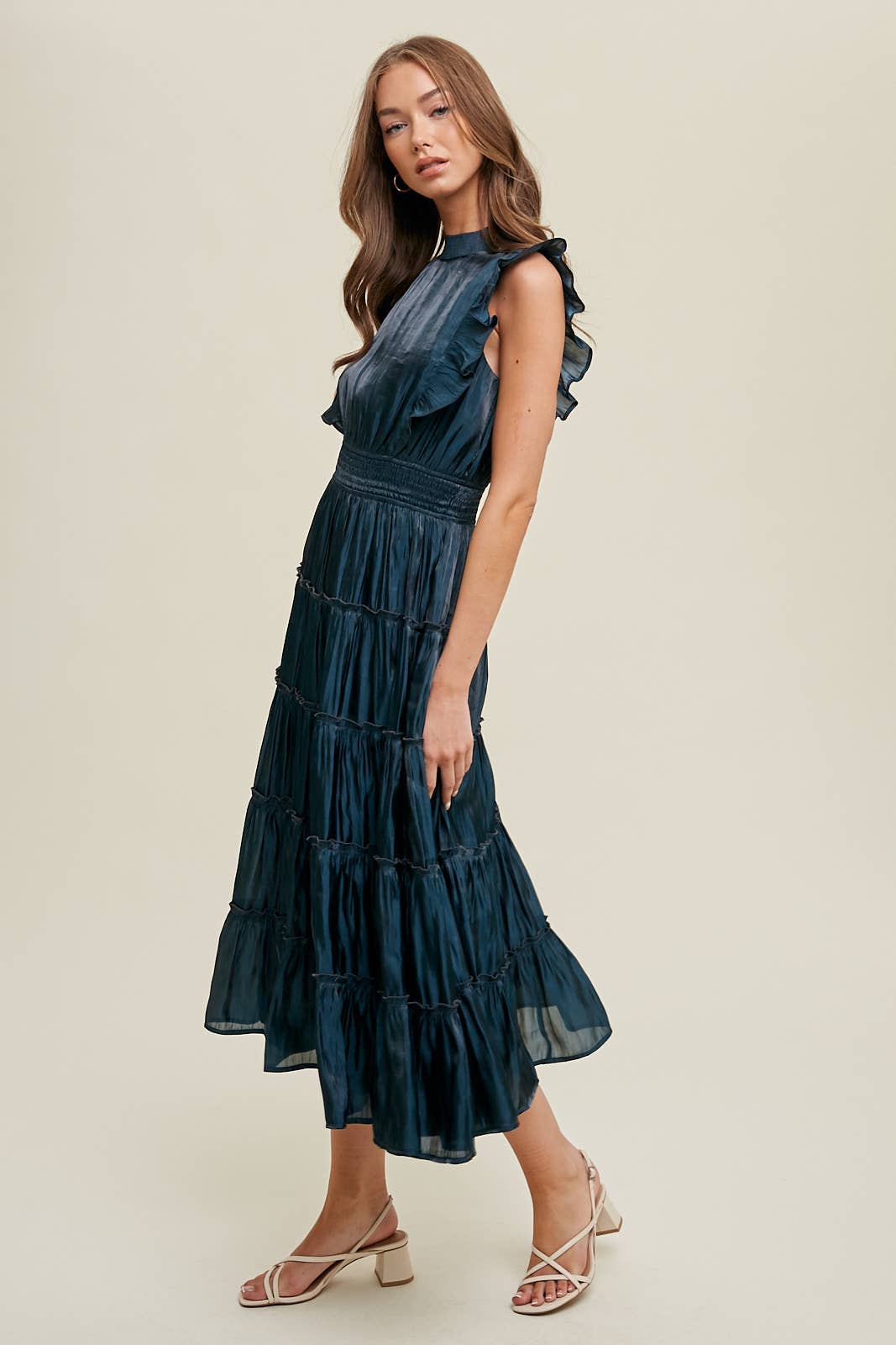 Ruffle Detailed Tiered Midi Dress