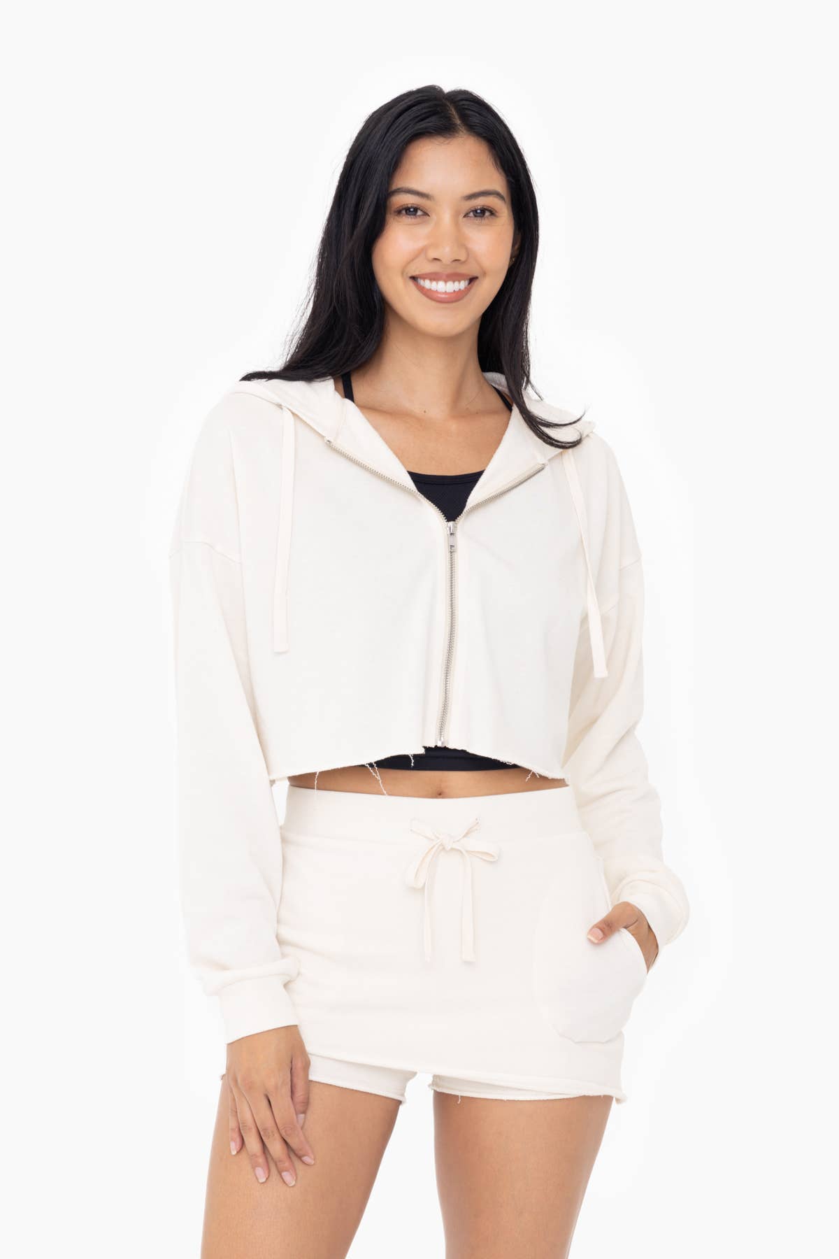 Crop Hoodie Zip-Up French Terry Jacket