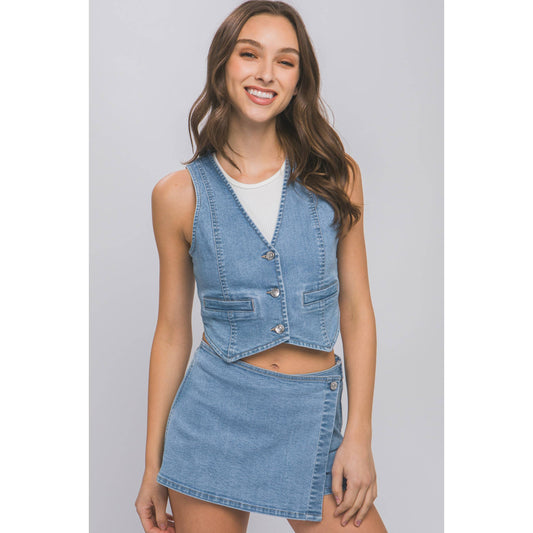 Denim Buttoned Vest Top