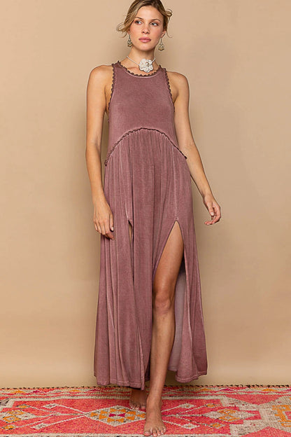 Racerback slit knit maxi dress