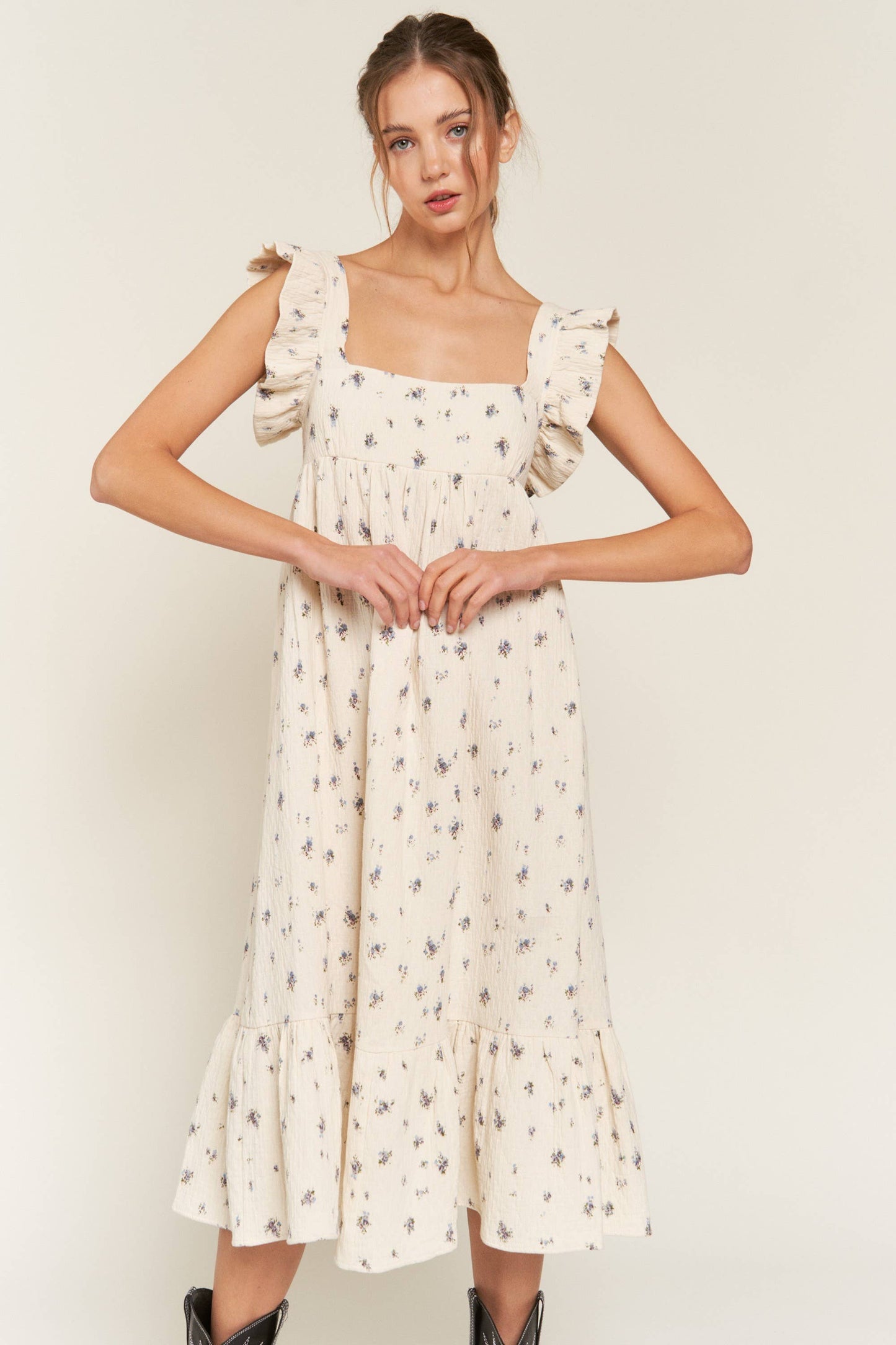 Ivory Open Back Boho Midi Dress