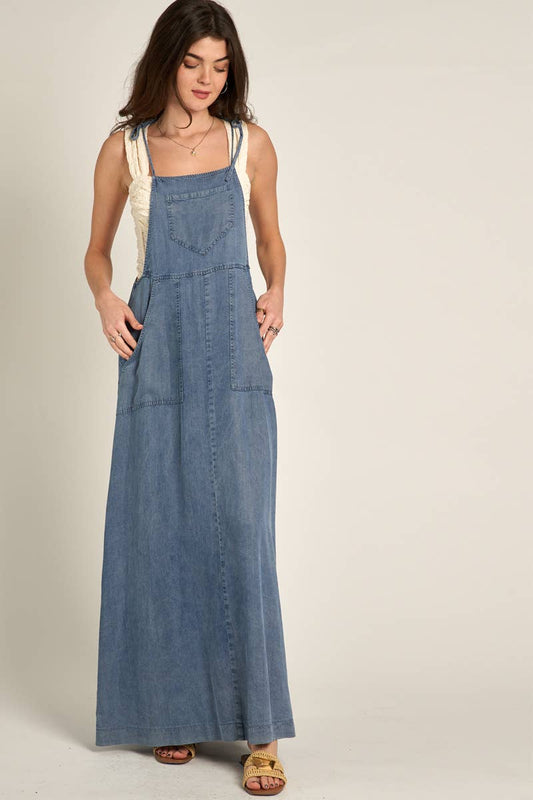 Tie Shoulder Soft Denim Maxi Dress