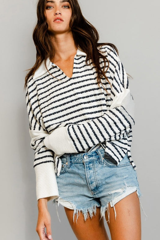 Spread Collared Neck Stripe Top