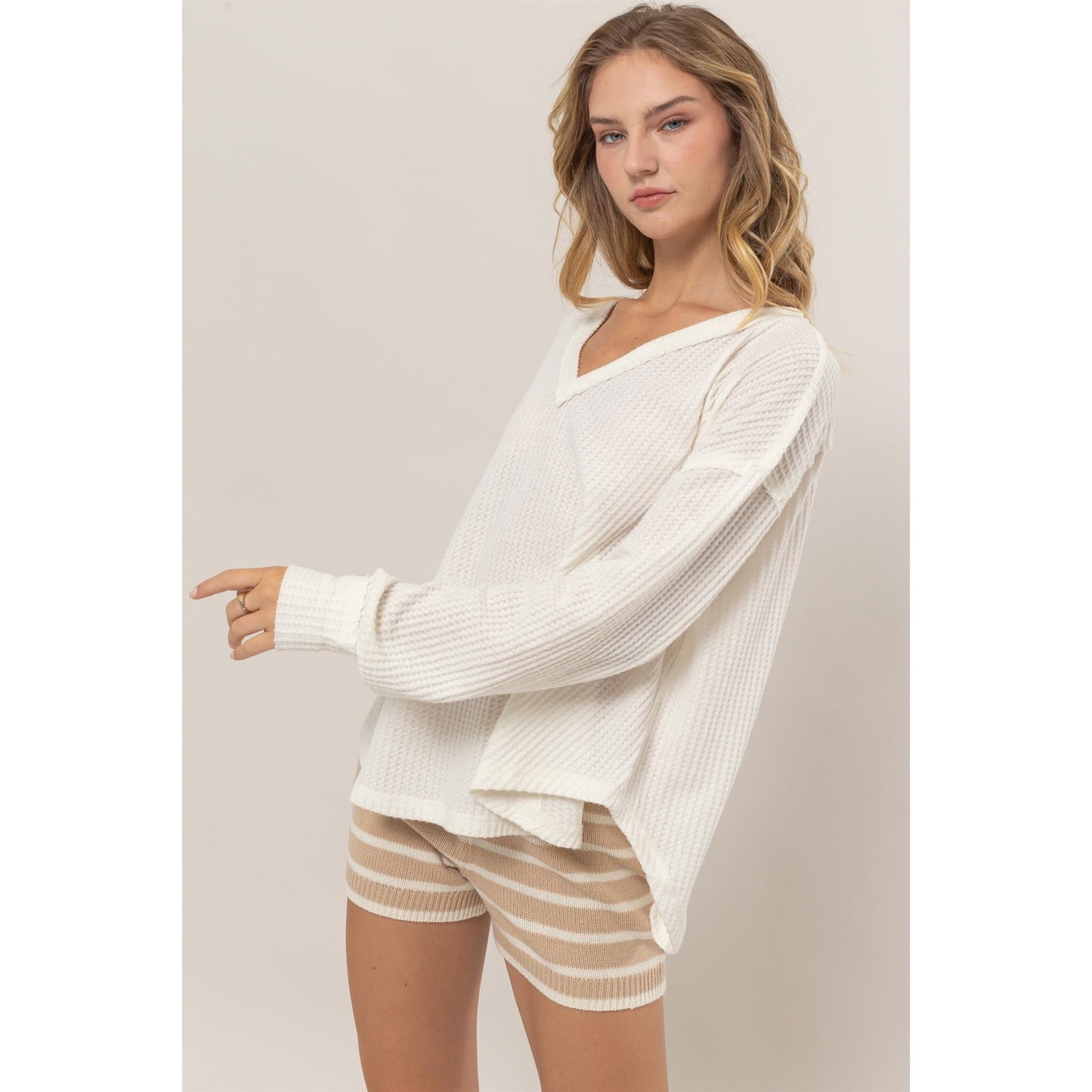 Brushed Waffle V-Neck Top