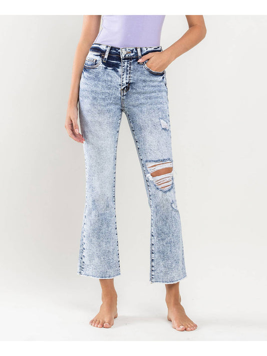 High Rise Distressed Crop Flare Jeans