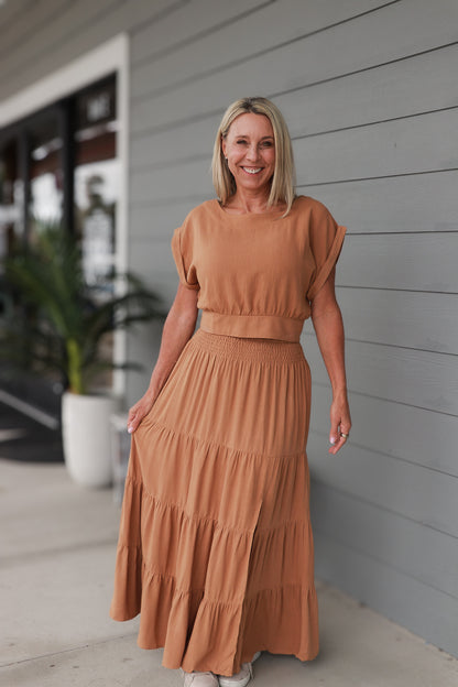 Two Piece Linen Top and Skirt Set