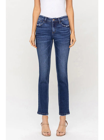 Mid Rise Ankle Slim Straight Jeans