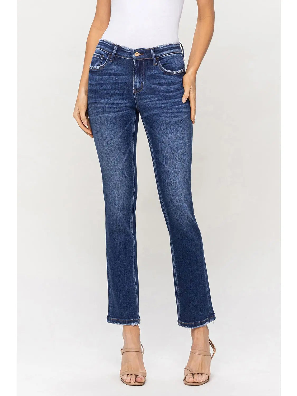 Mid Rise Ankle Slim Straight Jeans