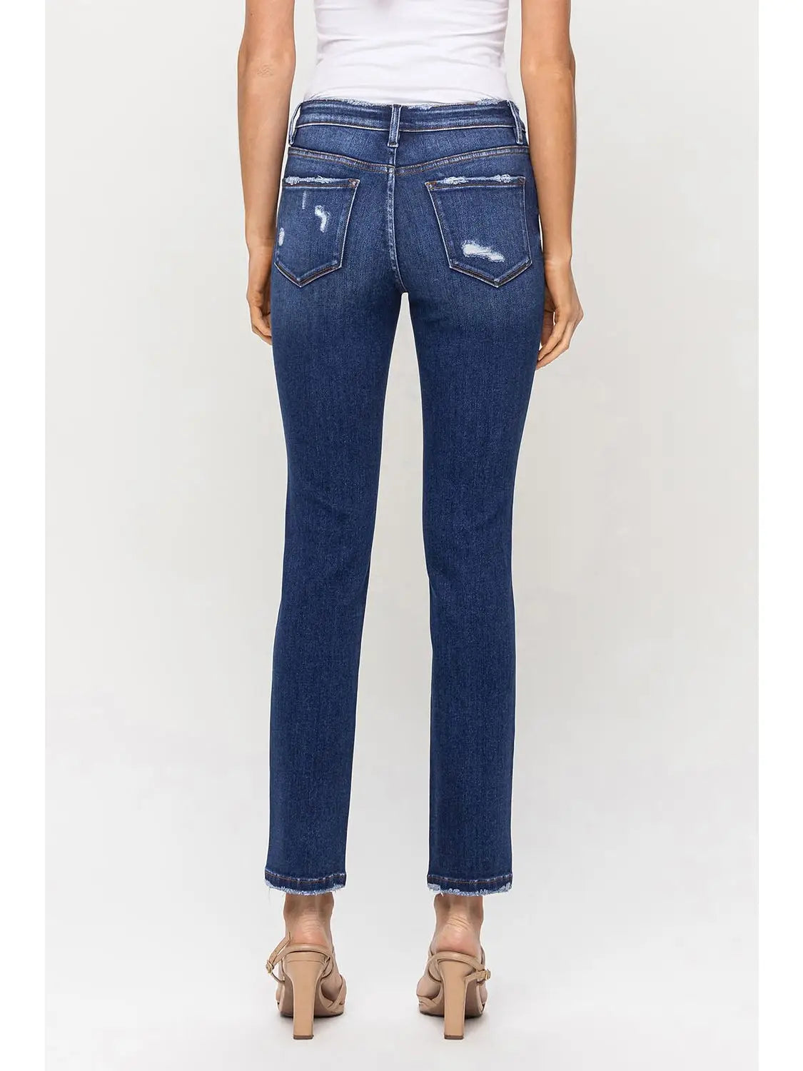 Mid Rise Ankle Slim Straight Jeans