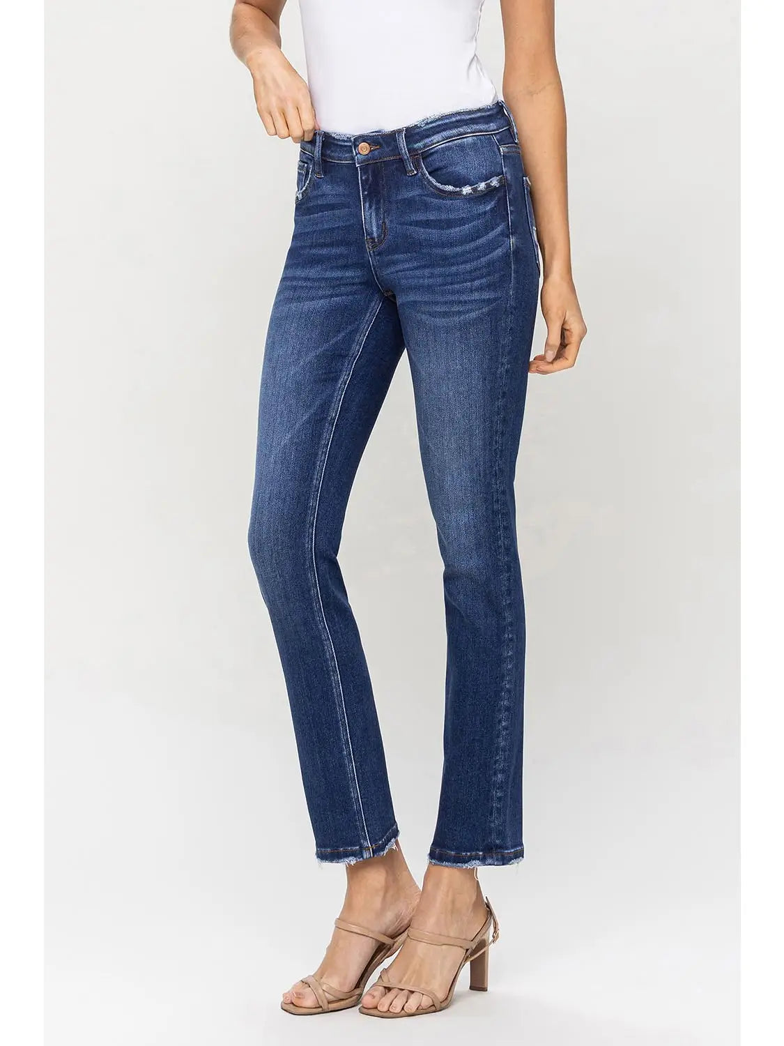 Mid Rise Ankle Slim Straight Jeans