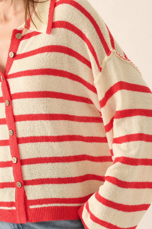 Poppi Striped Knit Collared Cardigan