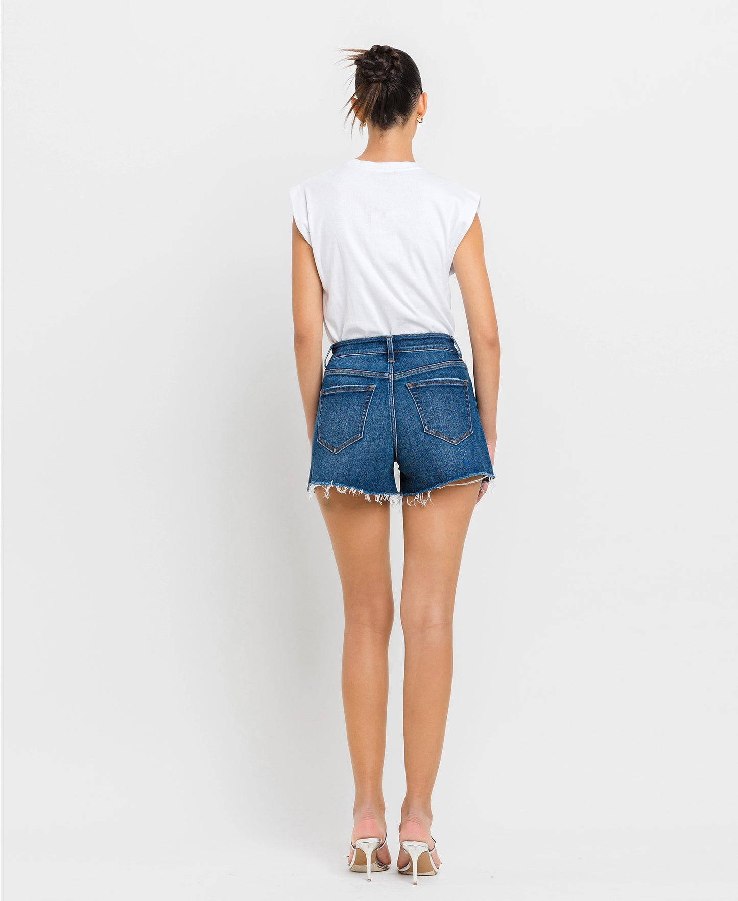 High Rise Slit Raw Hem A-Line Shorts