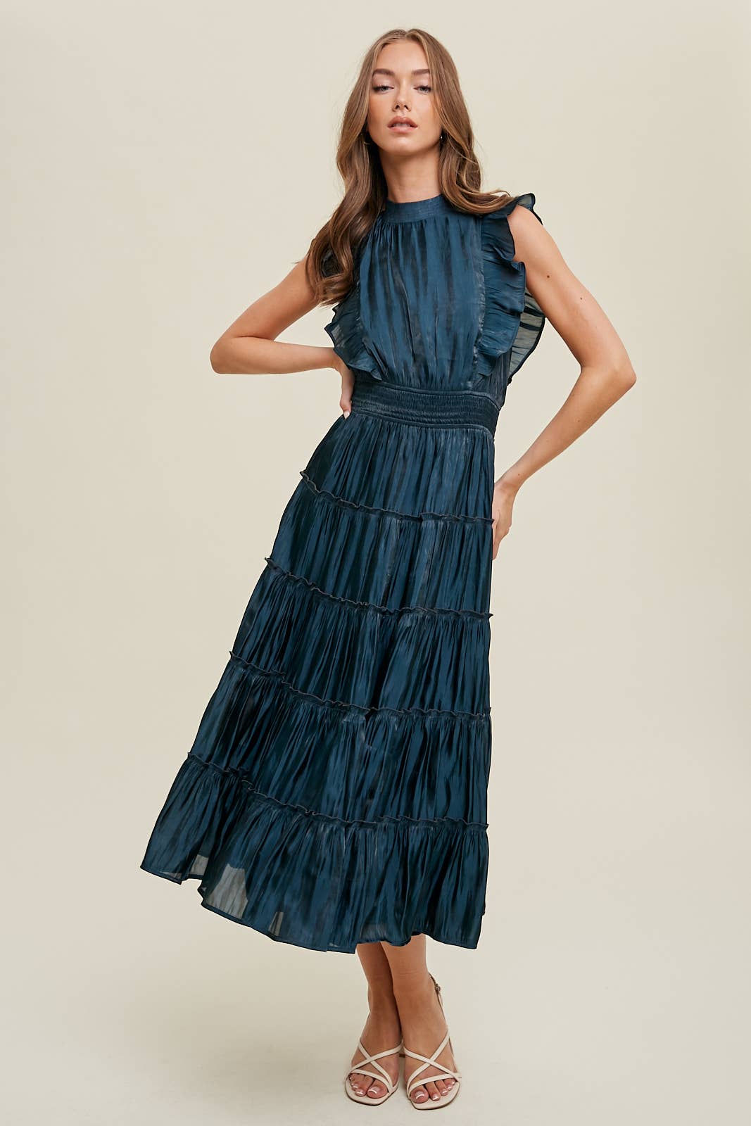 Ruffle Detailed Tiered Midi Dress