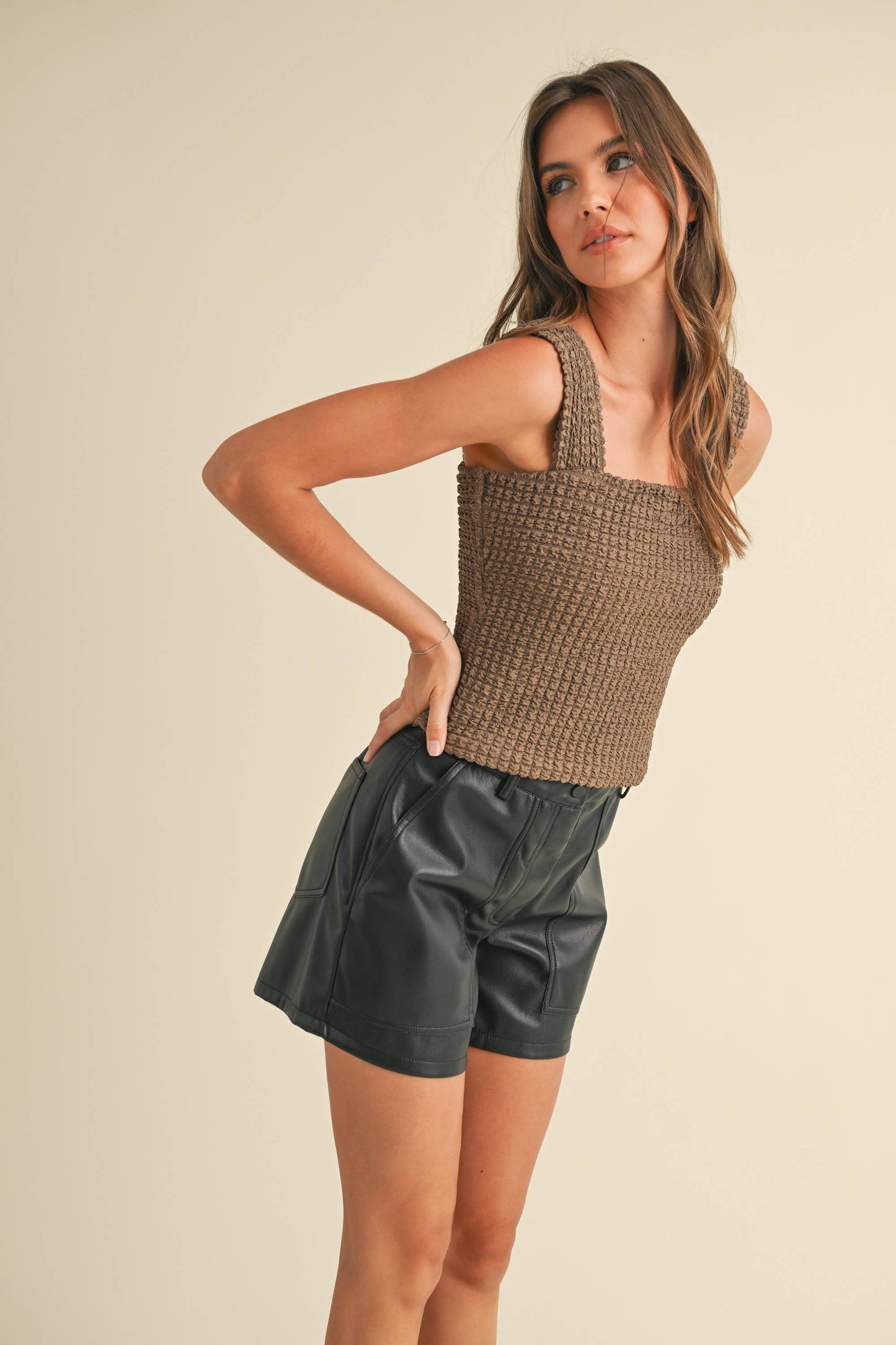 Texture Fabric with Band Sleeve Top