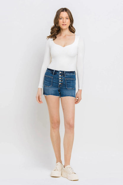 High Rise Button Fly Denim Shorts