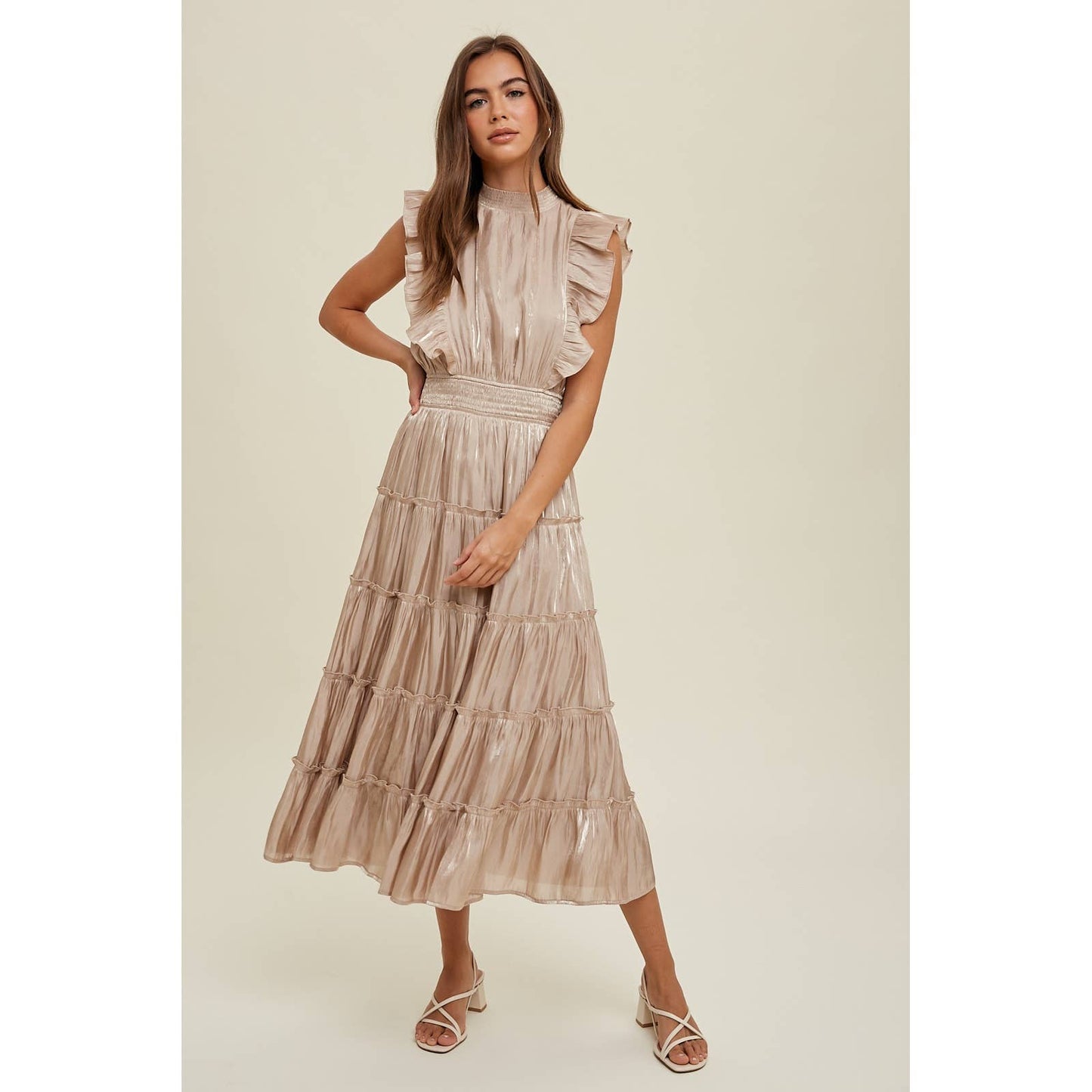 Ruffle Detailed Tiered Midi Dress