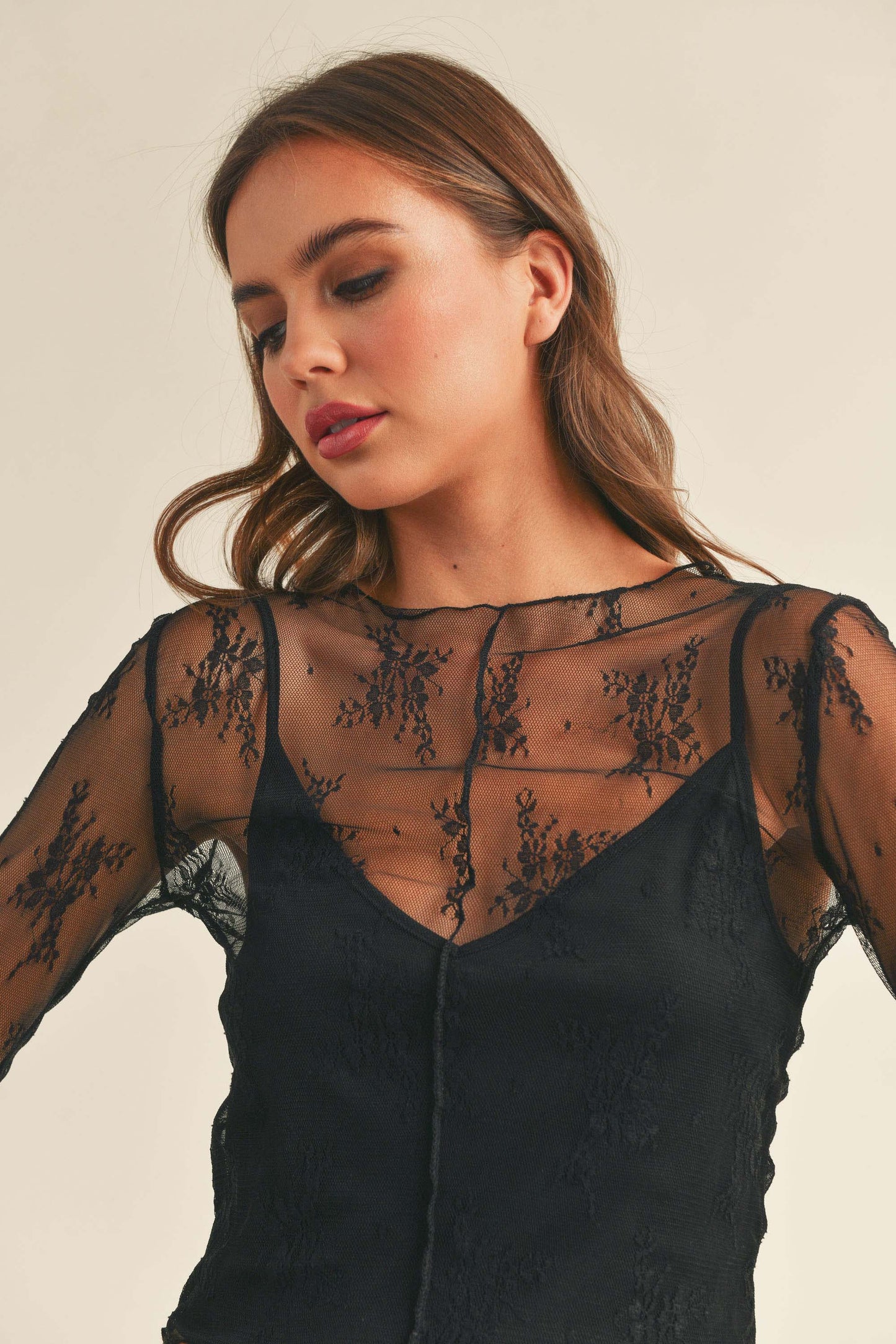 Long Sleeve Lace Lined Top