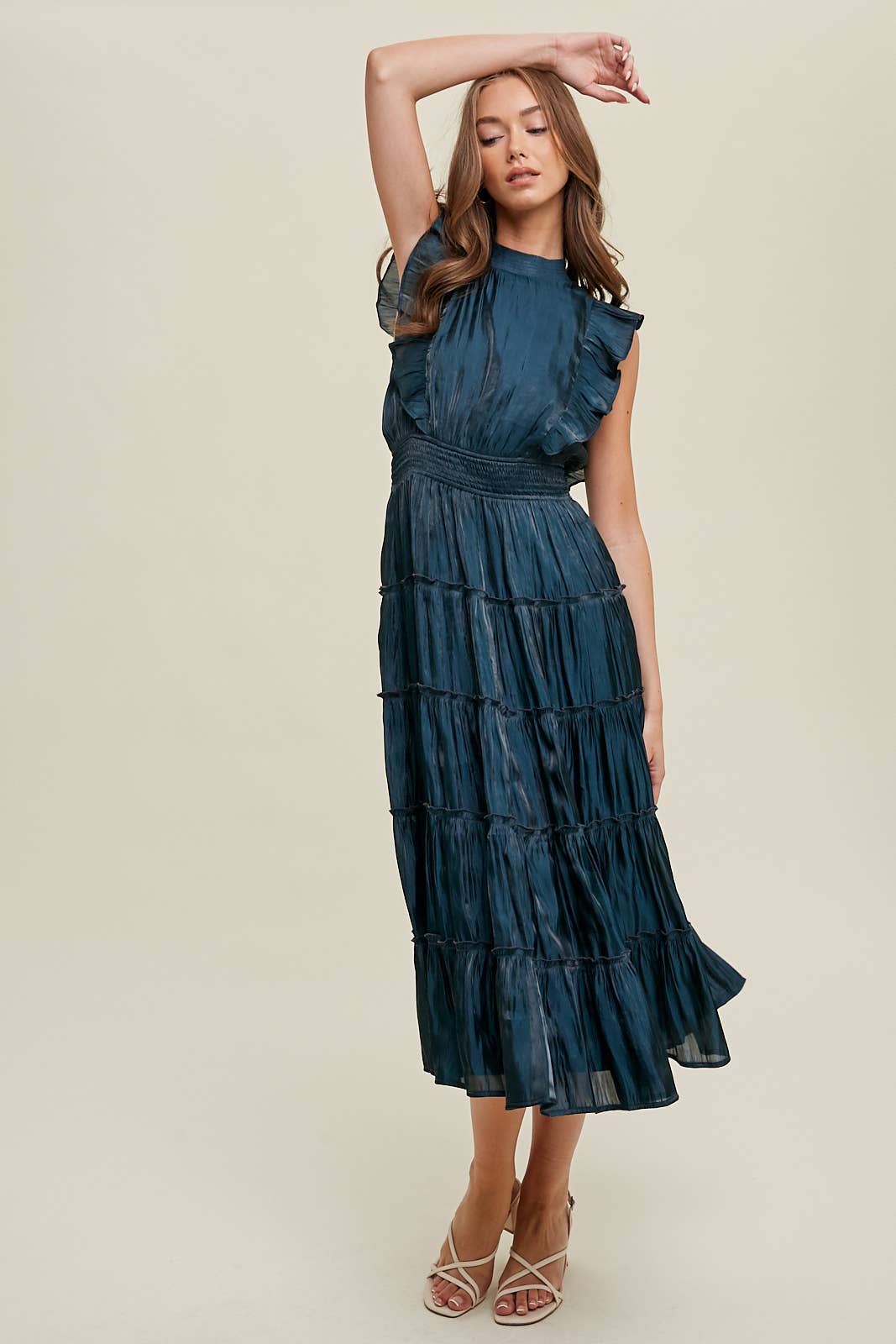 Ruffle Detailed Tiered Midi Dress