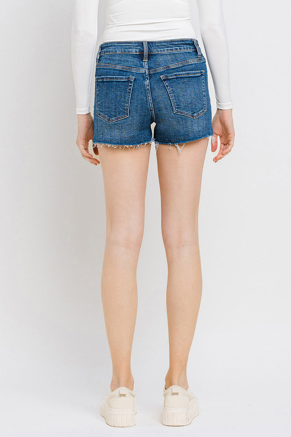 High Rise Button Fly Denim Shorts