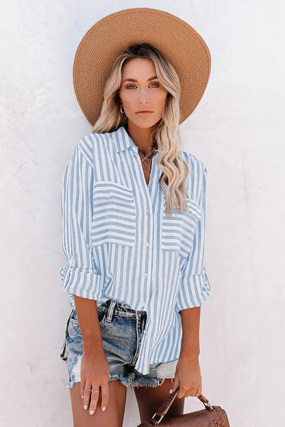 Striped Long Sleeve Button Down Blouse