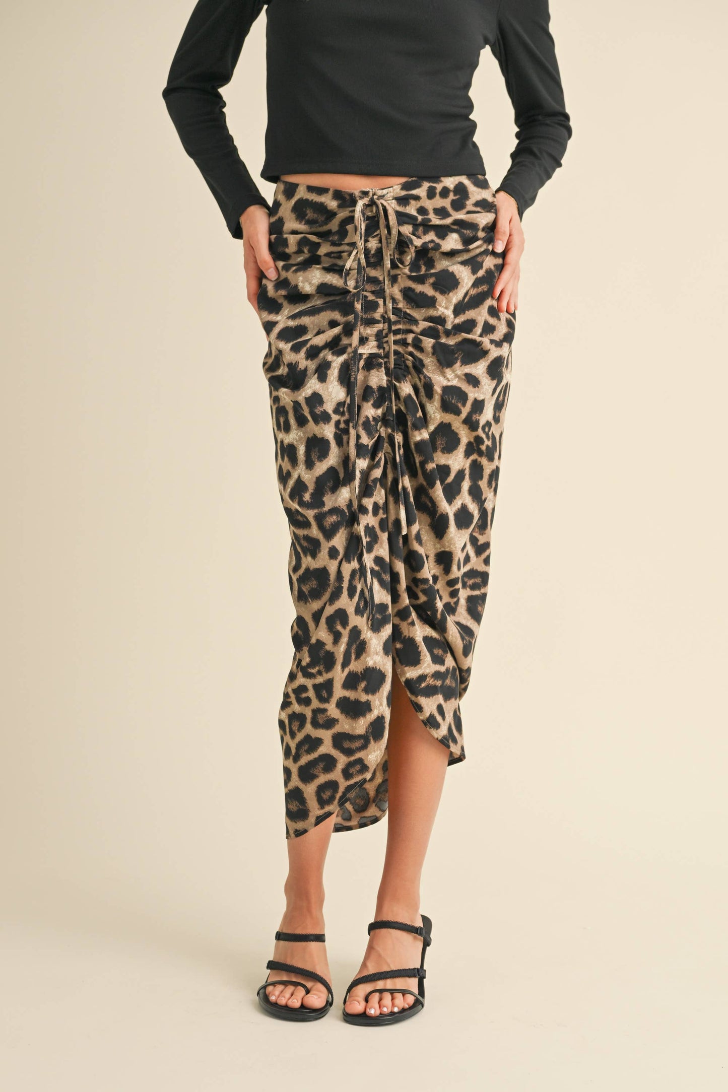 Leopard Print Ruching Detail Skirt